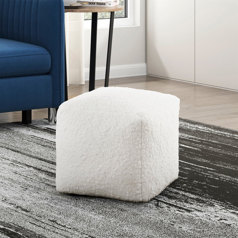 Repose-pieds rembourré en tissu de fourrure moderne blanc cassé Modern