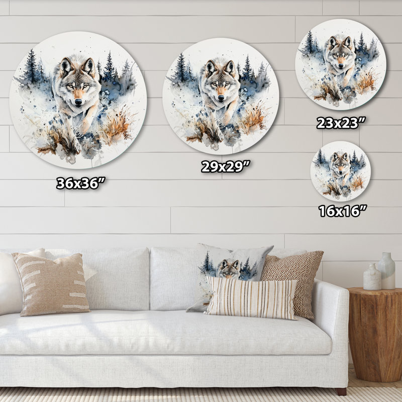 Loup qui court, forêt, faune, décoration murale, animaux de la forêt, art mural de salon, H 29 po x l 29 po