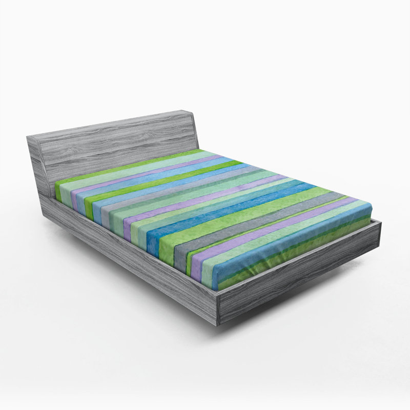Microfiber Striped Fitted Sheet, Green/Blue Striped 1, Full Fitted Sheet