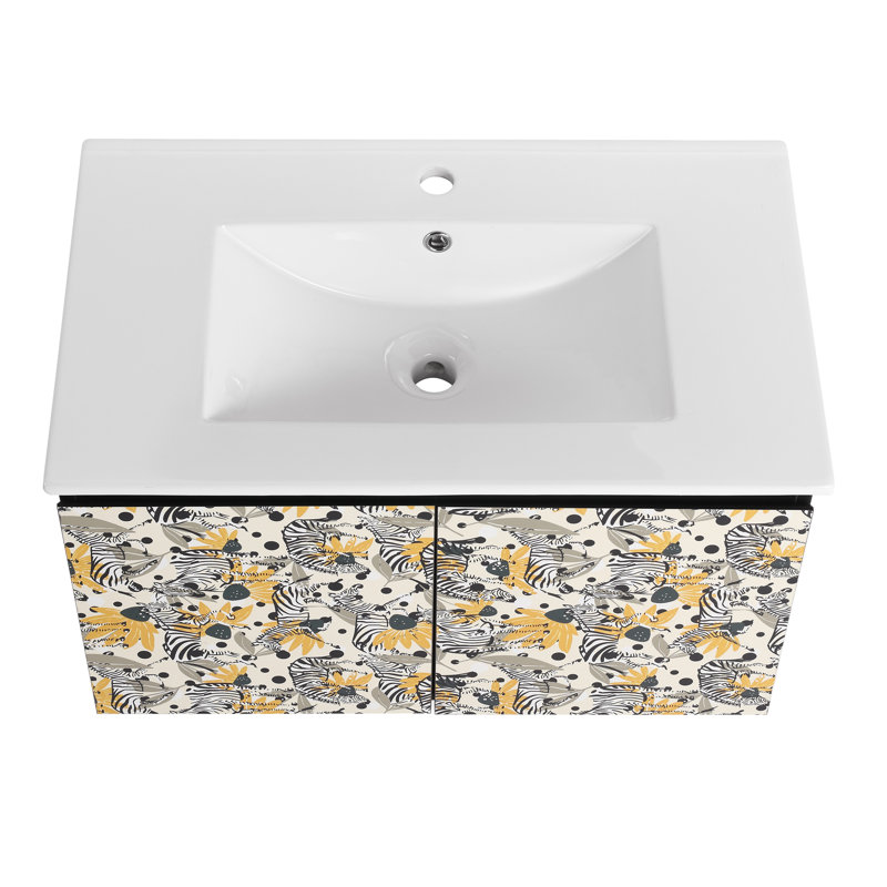 Meuble-lavabo mural flottant 30 po avec lavabo en céramique et porte d'armoire à fermeture en douceur