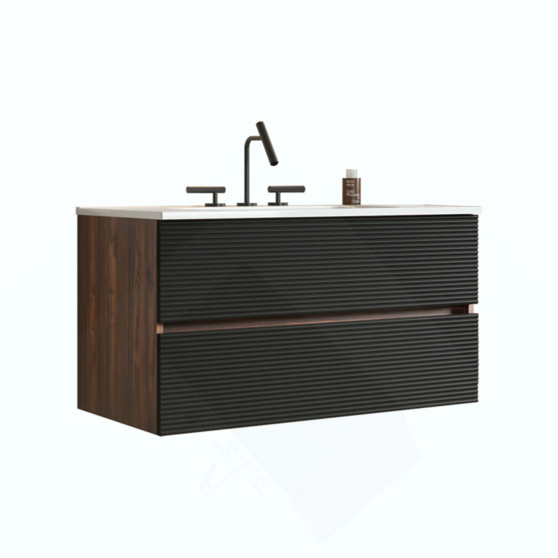 Meuble-lavabo mural et doux avec lavabo en céramique intégré à 3 trous, avec trop-plein, grand meuble-lavabo flottant pour salle de bain moderne