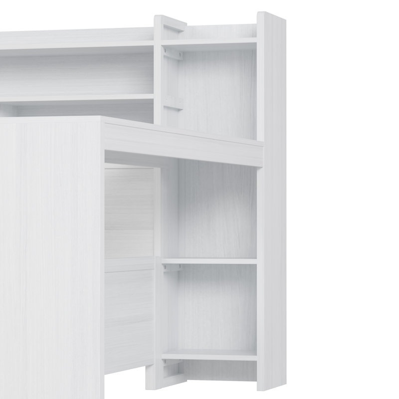 Wooden Daybed With Storage Shelves, Multi-Functional Bed With Trundle Bed And  Study Desk,, Antique White, Full