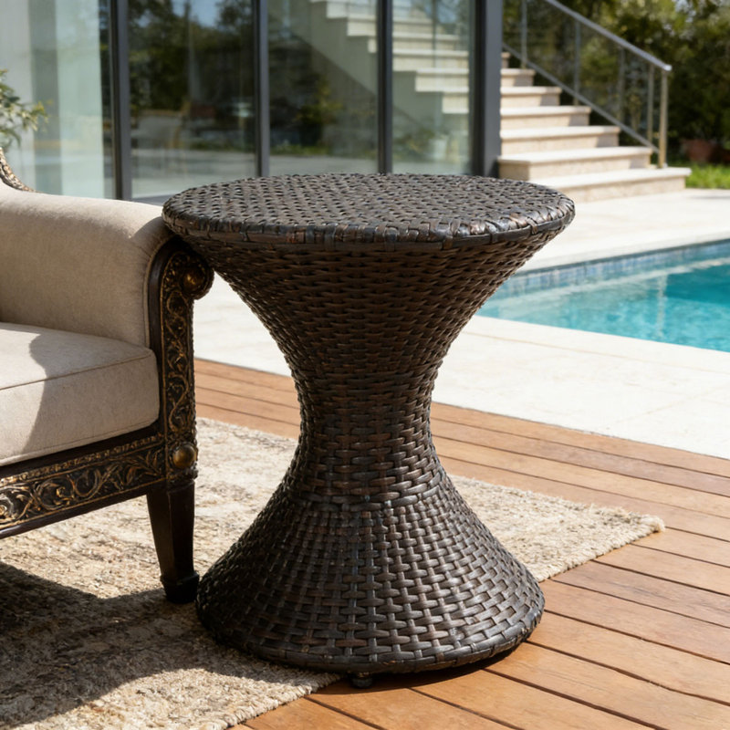 16-inch Multi-brown Wicker Hourgla Side Table