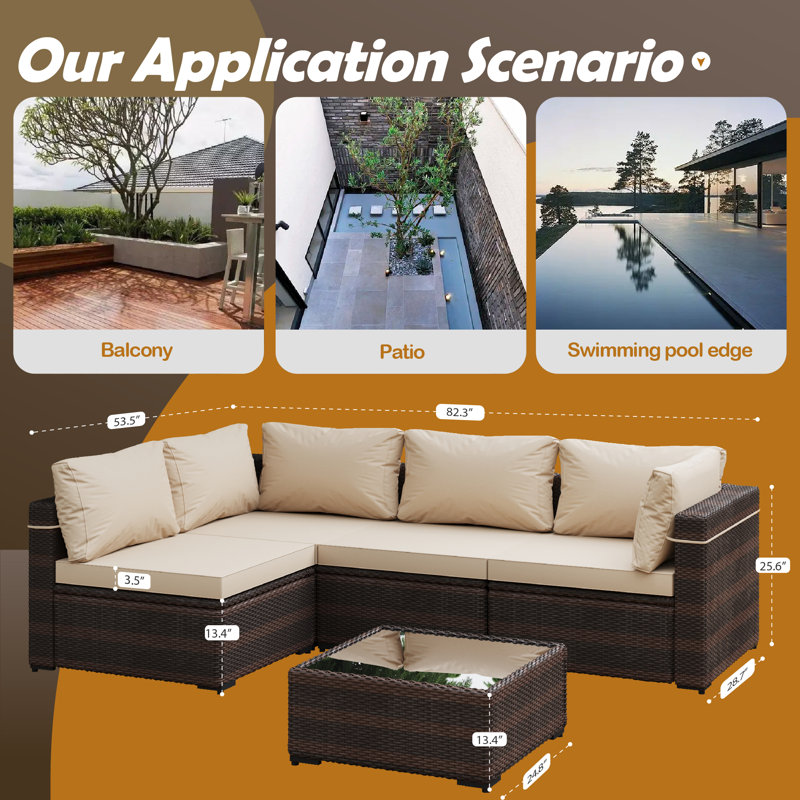 Jaquarious 4 - Person Modular Patio Conversation Set with Cushions, Beige