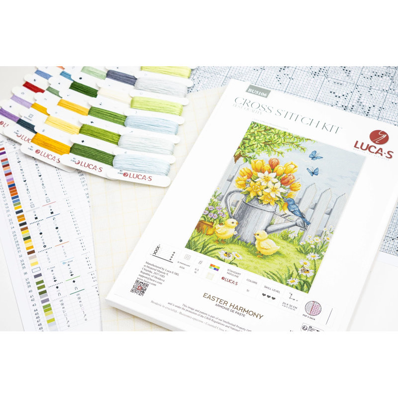 Kit de broderie au point de croix compté « Harmonie de Pâques » Fleurs de printemps et poussins de Luca-S BU5106L