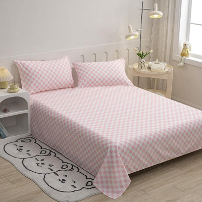 Grid Sheet Set 4 PCs Bedding Sheet Set 1 Fitted Sheet 1 Flat Sheet 2 Pillowcases