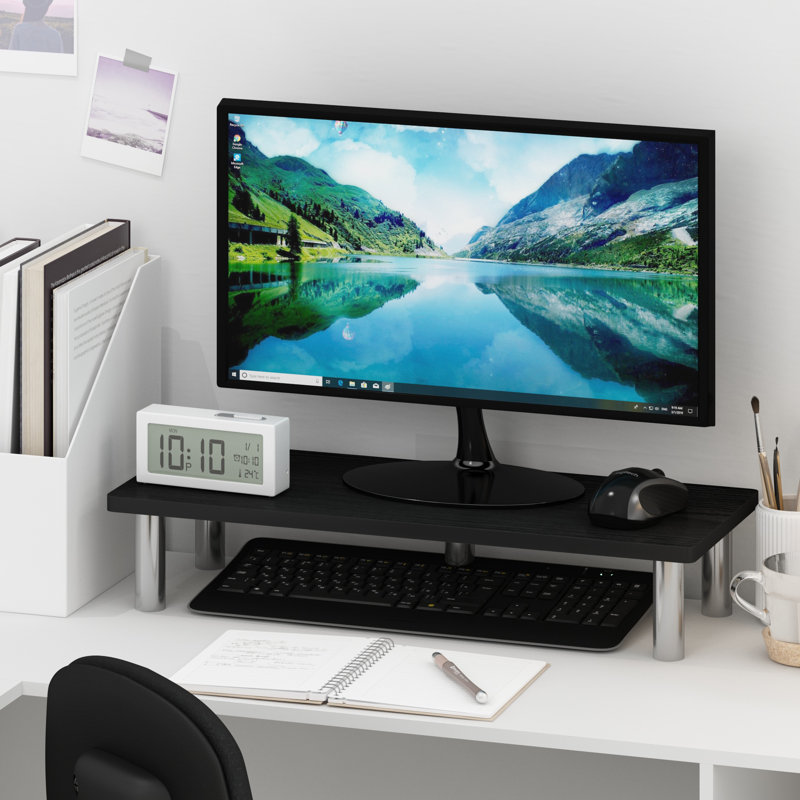 Thirza Wood Monitor Stand, Americano/Stainless Steel