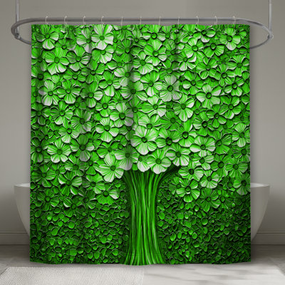 Rideaux de douche à motif floral vert très long