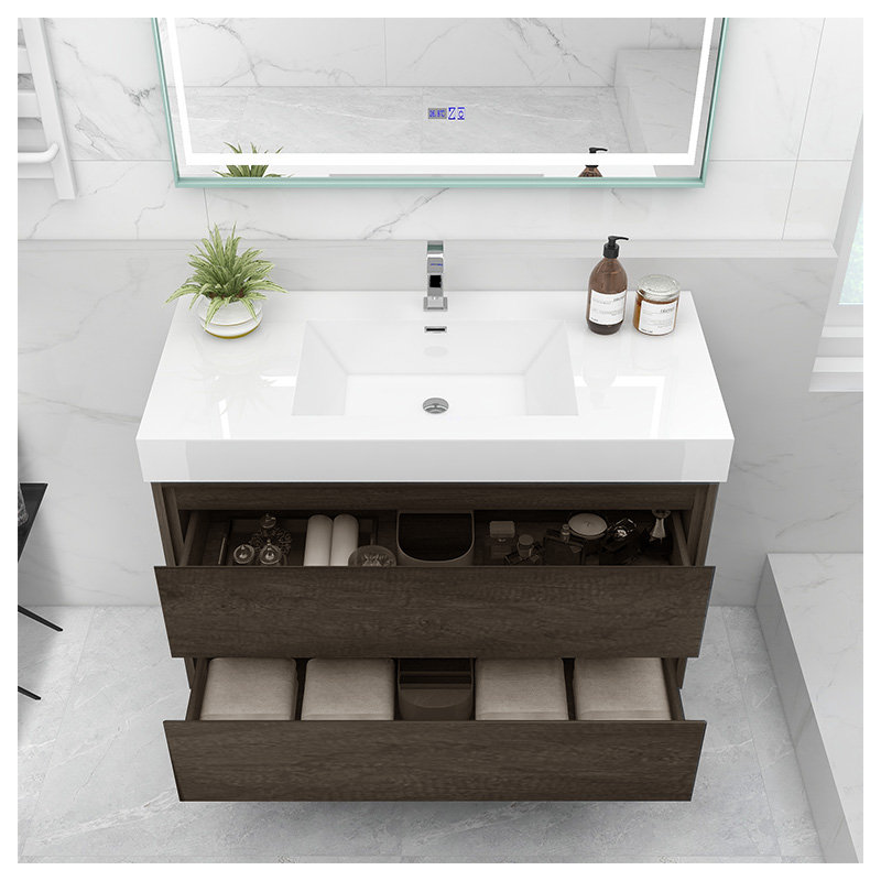 Azden 42" Wall-Mounted Single Bathroom Vanity Set, Smoke Oak