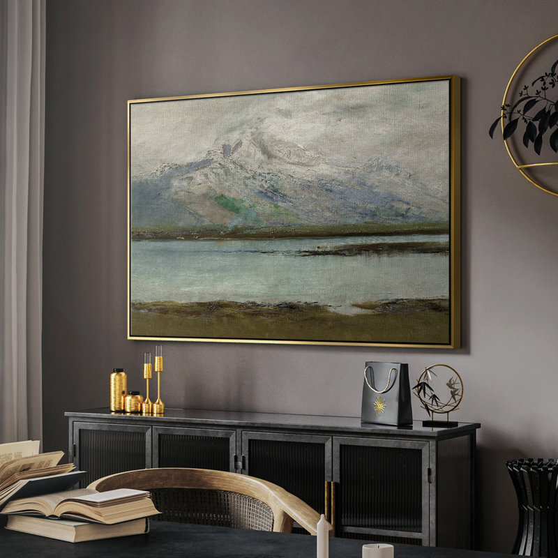 Paysage rétro - ML III - Toile tendue avec châssis, Toile avec cadre doré, H 27 po x l 41 po x P 2 po