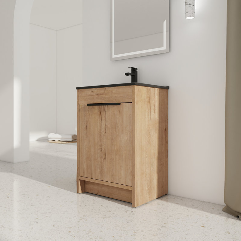 Ensemble de meuble-lavabo simple Addisun, Noir, noir, noir, noir, Imitation chêne, 24"