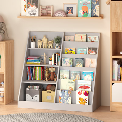 4-tier Multifunctional Wooden Kids Bookshelf And Toy Storage Organizer - Display Bookcase For Toddlers, Children In Nursery, Playroom, Kids Room