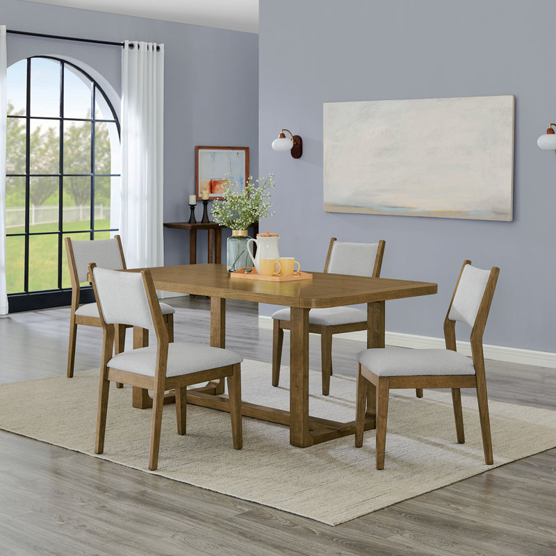 Ensemble de salle à manger Colgan, table de salle à manger à tréteaux avec chaises élégantes, chêne clair