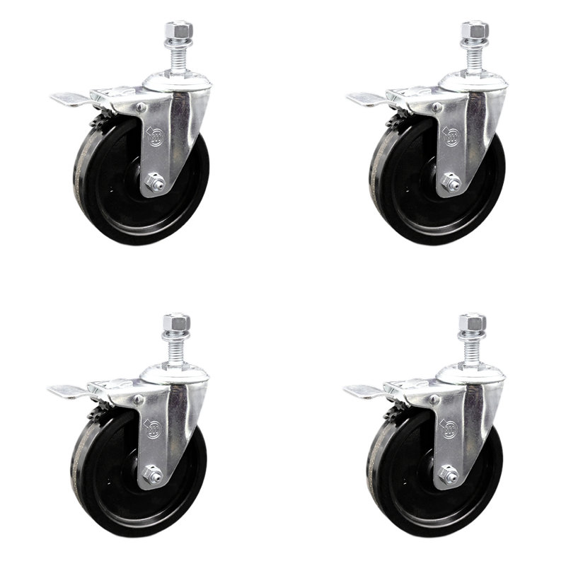 Ensemble de roulettes à tige filetée en acier inoxydable de 5 po pivotant ½ po