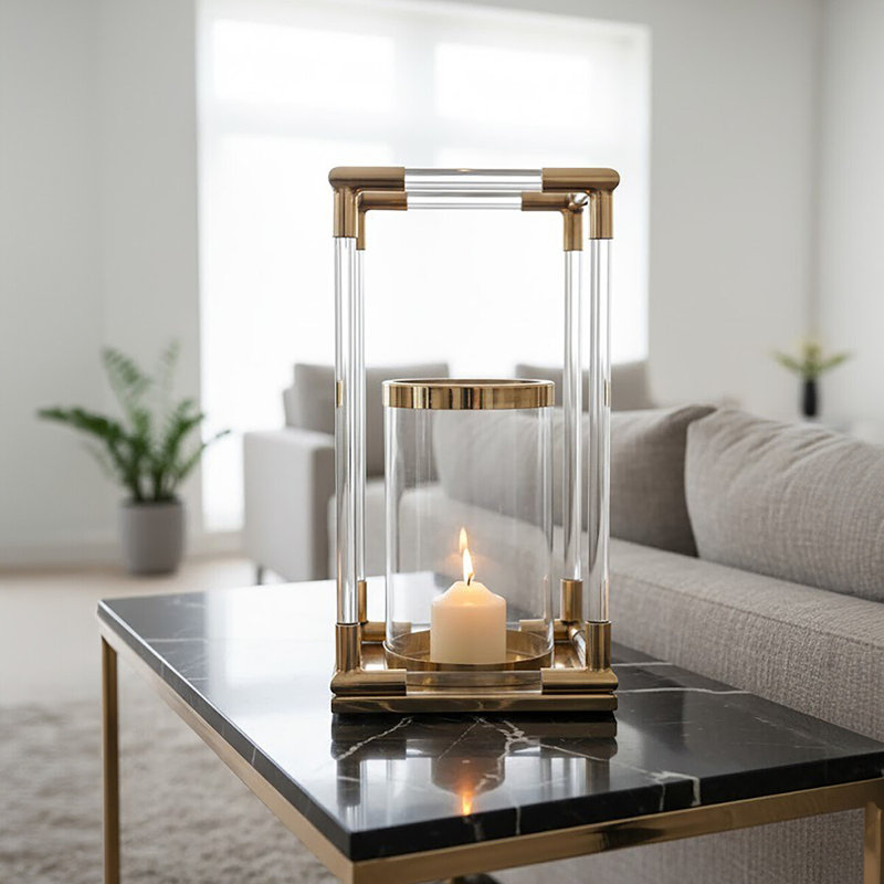 Ann Tabletop Lantern, Gold, 45 cm H x 24 cm W x 24 cm D