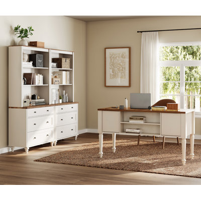 Ensemble de bureau 2 pièces, bureau de direction de 56 po et ensemble de 2 bibliothèques avec tiroirs