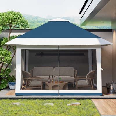 12' x 12' Pop-Up Canopy Tent with Mosquito Netting & 4 Sandbags, One-Push Adjustable Height Gazebo for Backyard, BBQs & Camping