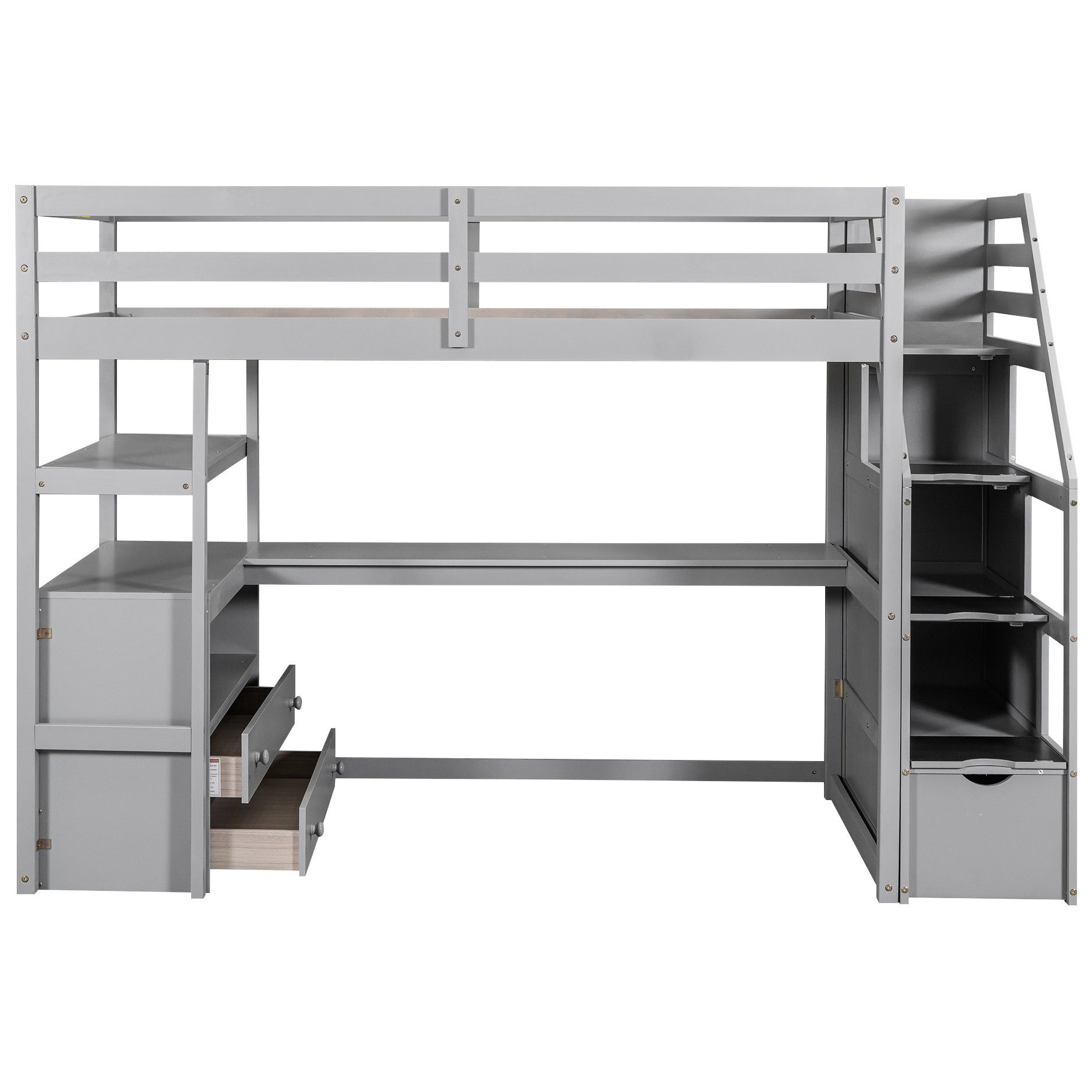 Latitude Run® Grey Twin Size Loft Bed With Desk, Shelves, And Reliable ...