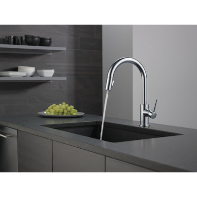 Robinet de cuisine en nickel brossé Trinsic avec douchette rétractable, robinet d'évier de cuisine monotrou moderne, poignée simple, acier inoxydable arctique