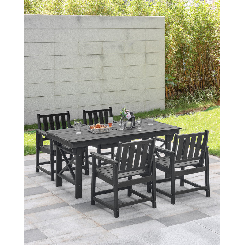 HDPE Patio Dining Set, 5-Piece Outdoor Table And Chairs With Umbrella Hole, Modern Outdoor Dining Set For 4, HDPE Outdoor Patio Furniture Dining Sets For Deck, Poolside, Porch