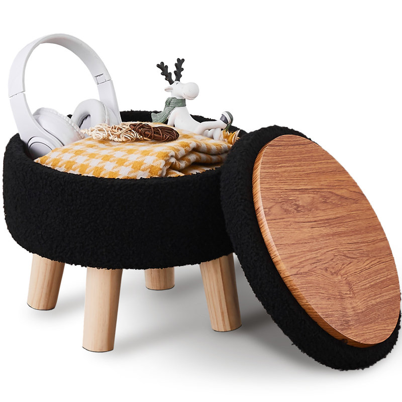 Wood Accent Stool with Storage, Black