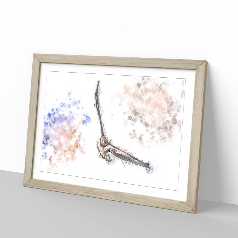 Flying Golden Eagle in Abstract - Framed Print, 60cm H x 91cm W x 2cm D, Oak