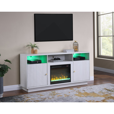 Fireplace Console TV Stand With Heater, LED Light, Cabinets And Shelves For Accommodating Large Tvs And Providing Ample Storage