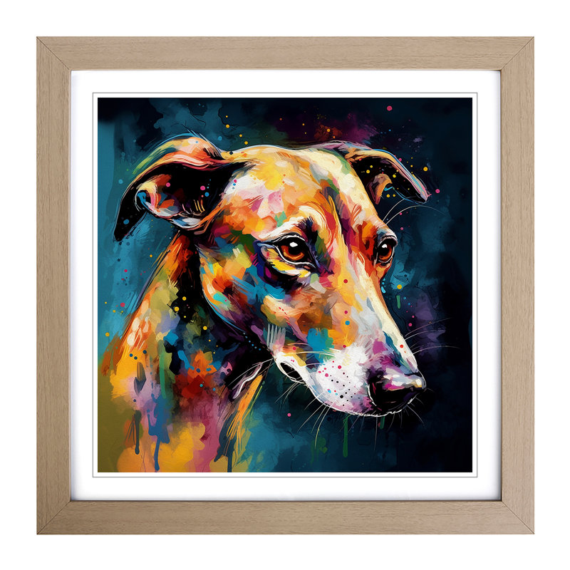 Greyhound Dog Abstract Art No.4 - Single Picture Frame Print on Wood, Oak
