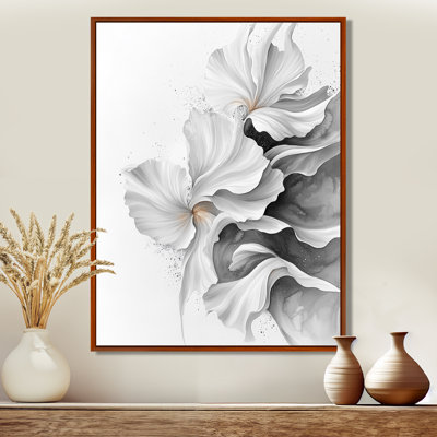 Velours blanc, gris, noir, fleurs abstraites - Fleurs, art mural