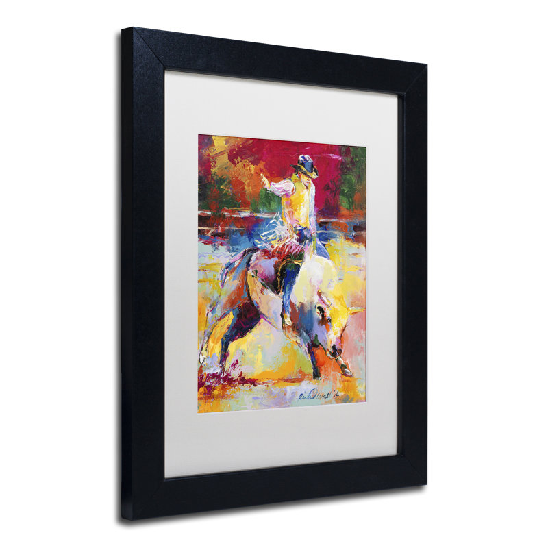 « rodeo », reproduction sur toile, H 14 po x l 11 po x P 0,5 po, Cadre noir, Blanc