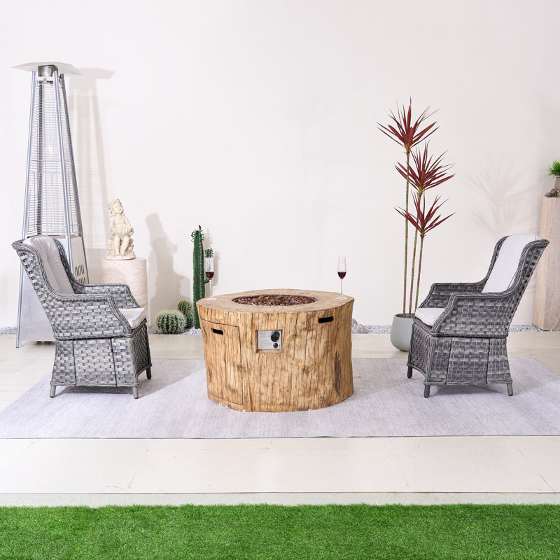 2-Person Outdoor Seating Group With Firepit, Gray White, Gray