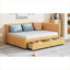 Canapé-lit double en tissu d'ameublement en lin jaune doux pour chambre d'amis et salon avec tiroirs de rangement