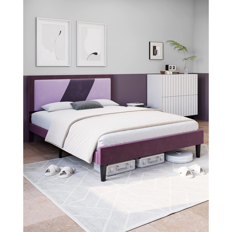 Patmar Upholstered Metal Platform Bed, Purple, King