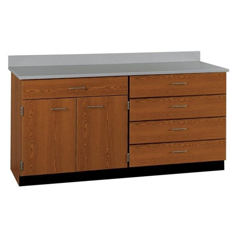 Armoire de base 72 "- Unité de gauche avec tiroir au-dessus d'une porte double avec tablette, unité de droite 4 tiroirs, verrouillable