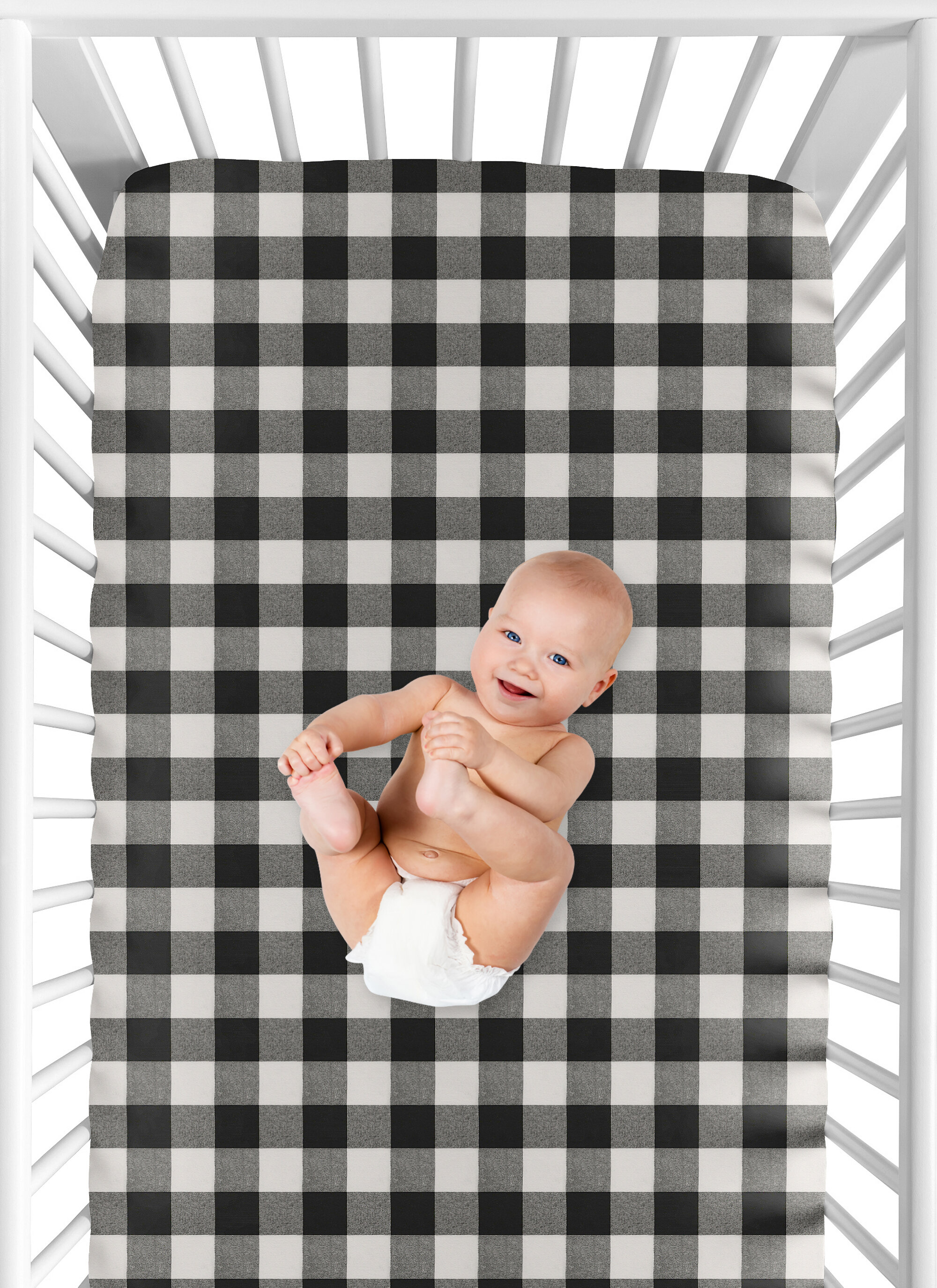 Sweet Jojo Designs Lumberjack Black And White Buffalo Plaid Fitted