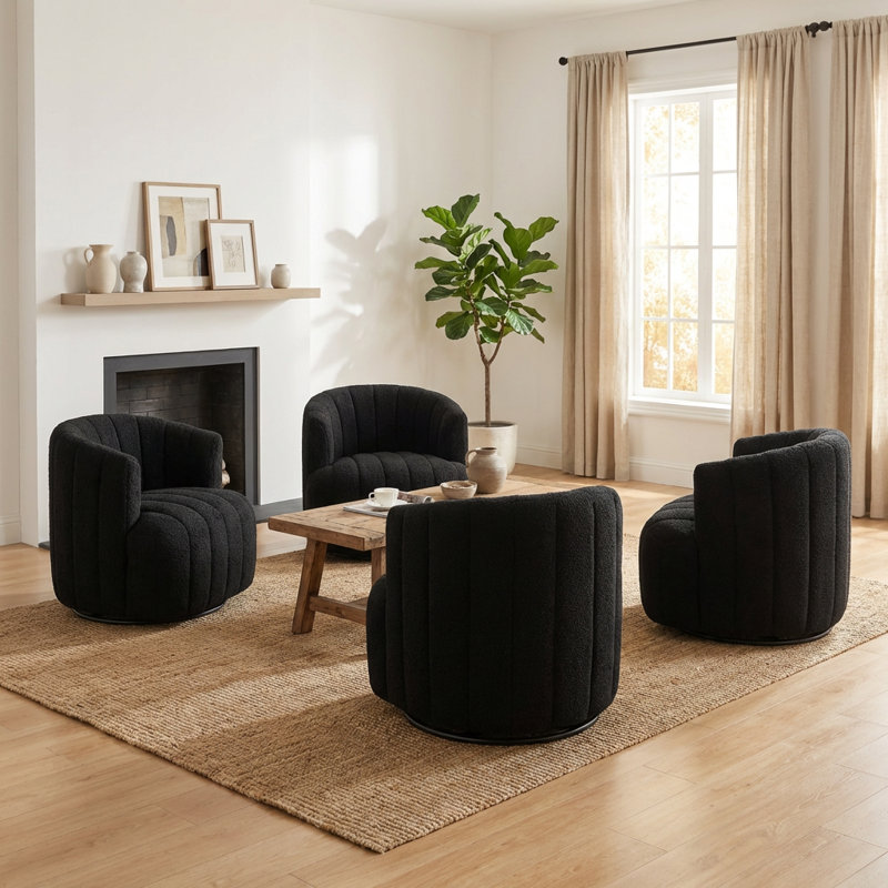 Bryonie Upholstered Swivel Barrel Chair, Black