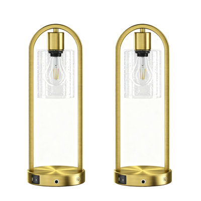 Ensemble de 2 lampes de table 16 pouces à arche dorée en métal tactile avec abat-jour en verre USB pour plus de confort