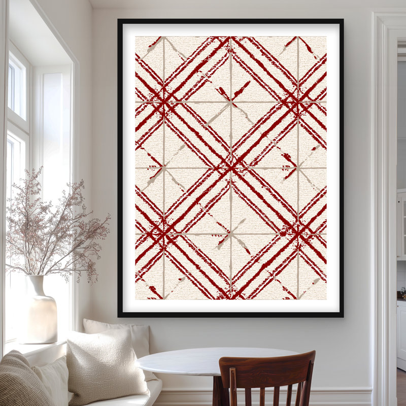 Motif de lignes rouges - reproduction encadrée pour la décoration intérieure, H 48 po x l 36 po, Noir