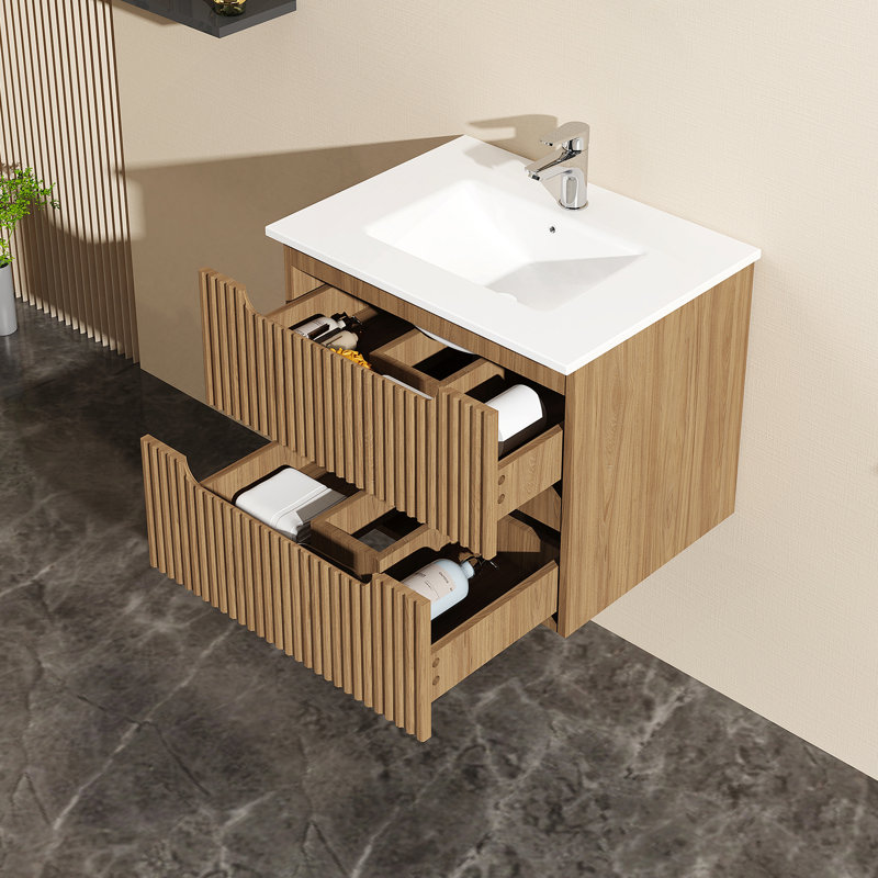 Meuble-lavabo mural 24 po avec lavabo flottant blanc Goodyo