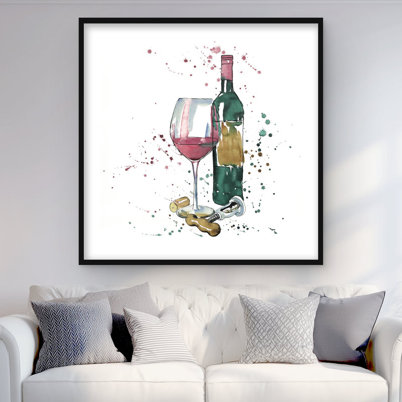 Bouteille de vin rouge - reproduction encadrée pour la décoration intérieure, H 36 po x l 36 po, Noir