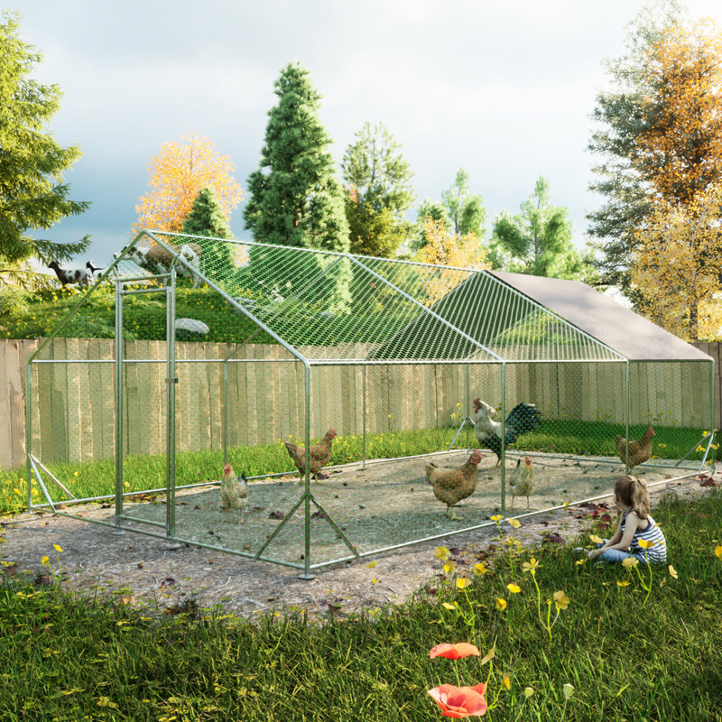 Cage à poulets en treillis galvanisé avec couvercle imperméable et imperméable amovible pour de multiples environnements extérieurs