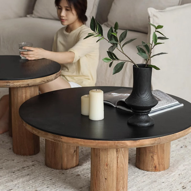 Table basse ronde en bois massif Wabi-sabi