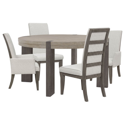 Inzillo Round Dining Table With 2 Upholstered Side Chairs And 2 Upholstered Arm Chairs
