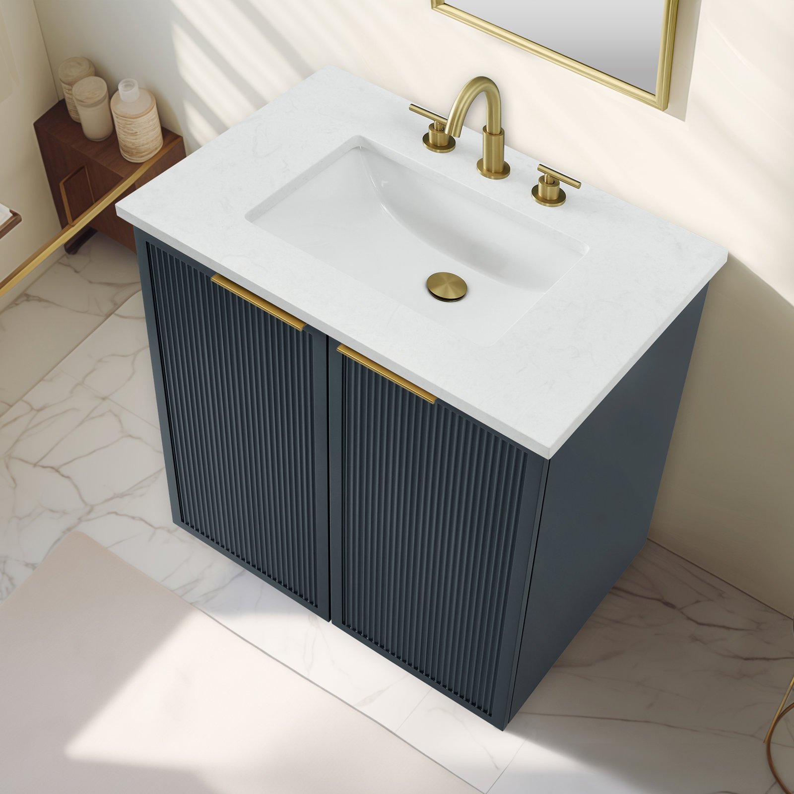 Aderyn 30" Single Bathroom Vanity, Vintage Blue/Brushed Bronze