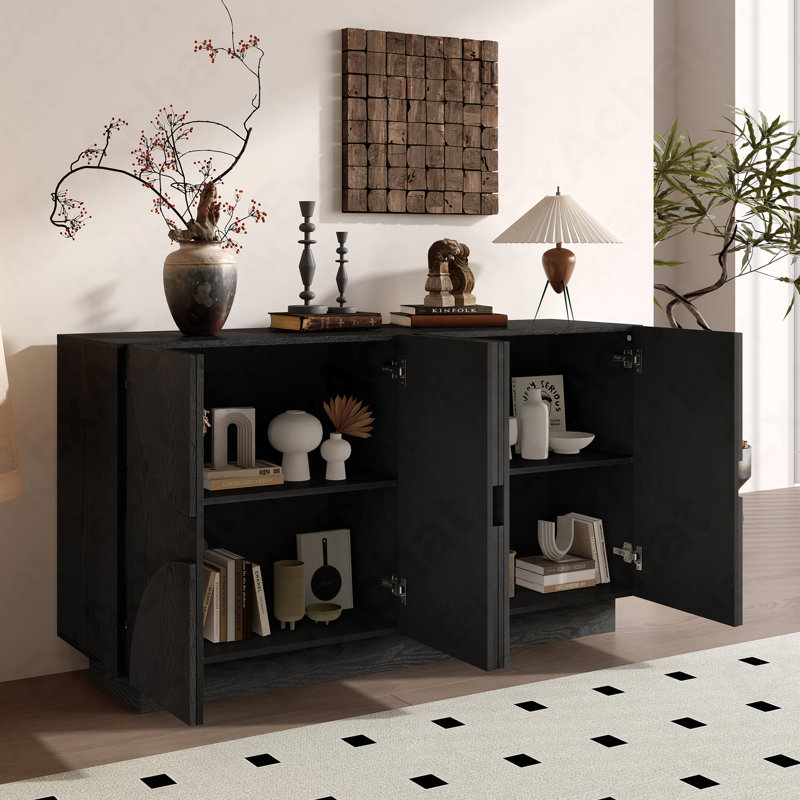 Hargett 4-Door Sideboard with Textured Semi-Circle Fronts & Adjustable Shelves, Black