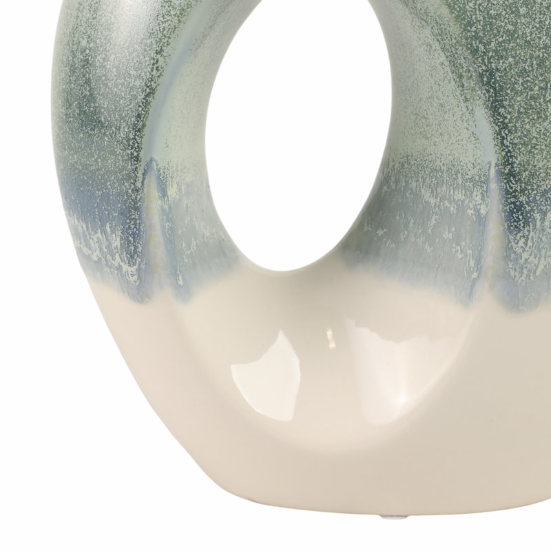 Earthenware Decorative Vase, 10" H x 9" W x 5" D, Green