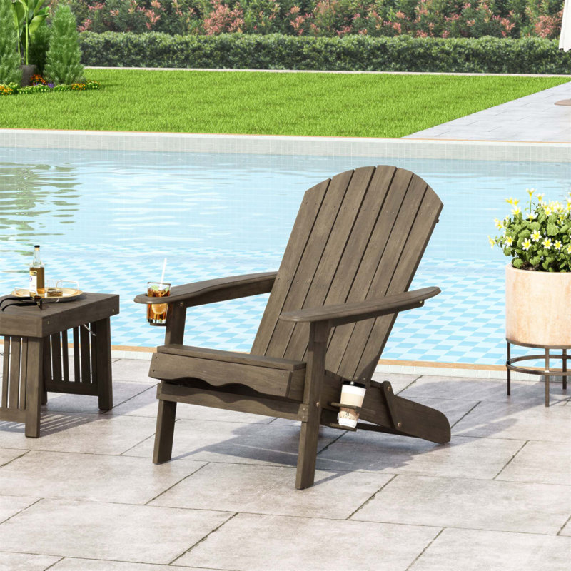 BELLWOOD ADIRONDACK CHAIR with Folding Design and Cup Holders, Perfect for Outdoor Relaxation and Rustic Charm., Gray