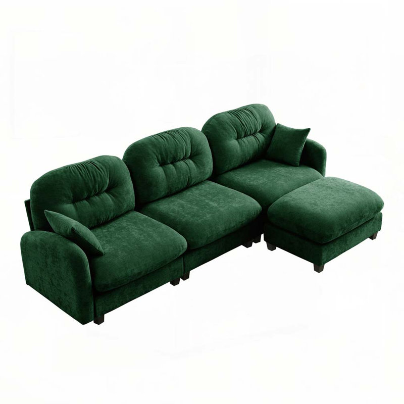 Canapé modulaire en chenille 3 places avec 2 coussins et repose-pieds, H 36,6 po x l 107 po x P 59,5 po, 3, Vert