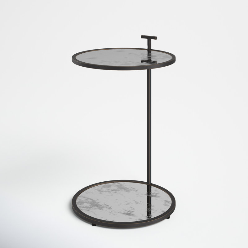 Erma Glass C Table End Table with Storage, Metallic Gray
