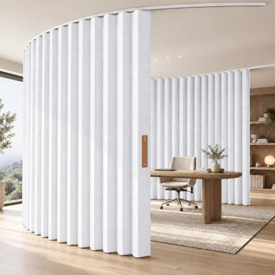Accordion Folding Room Partition with Ceiling Track - Retractable Room Divider Curtain, Effortless Setup